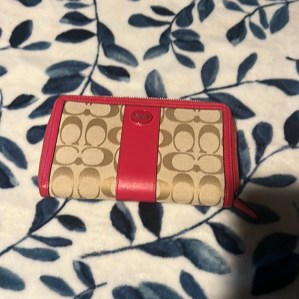 Like new hot pink leather and canvas wallet.